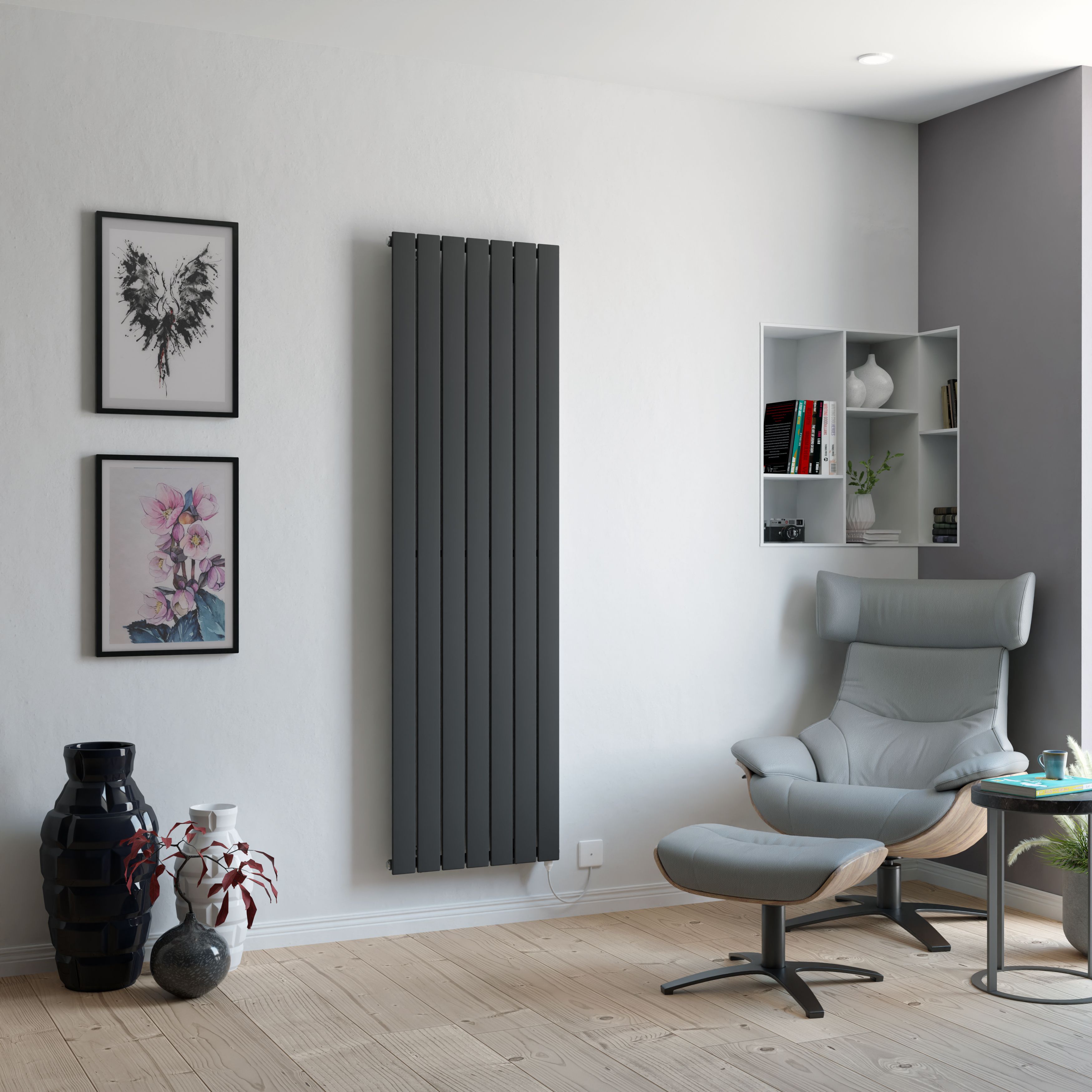 Ximax Vertirad HWE1800520A Anthracite Electric & gas Vertical Electric designer 3072BTU Radiator, (W)520mm x (H)1800mm
