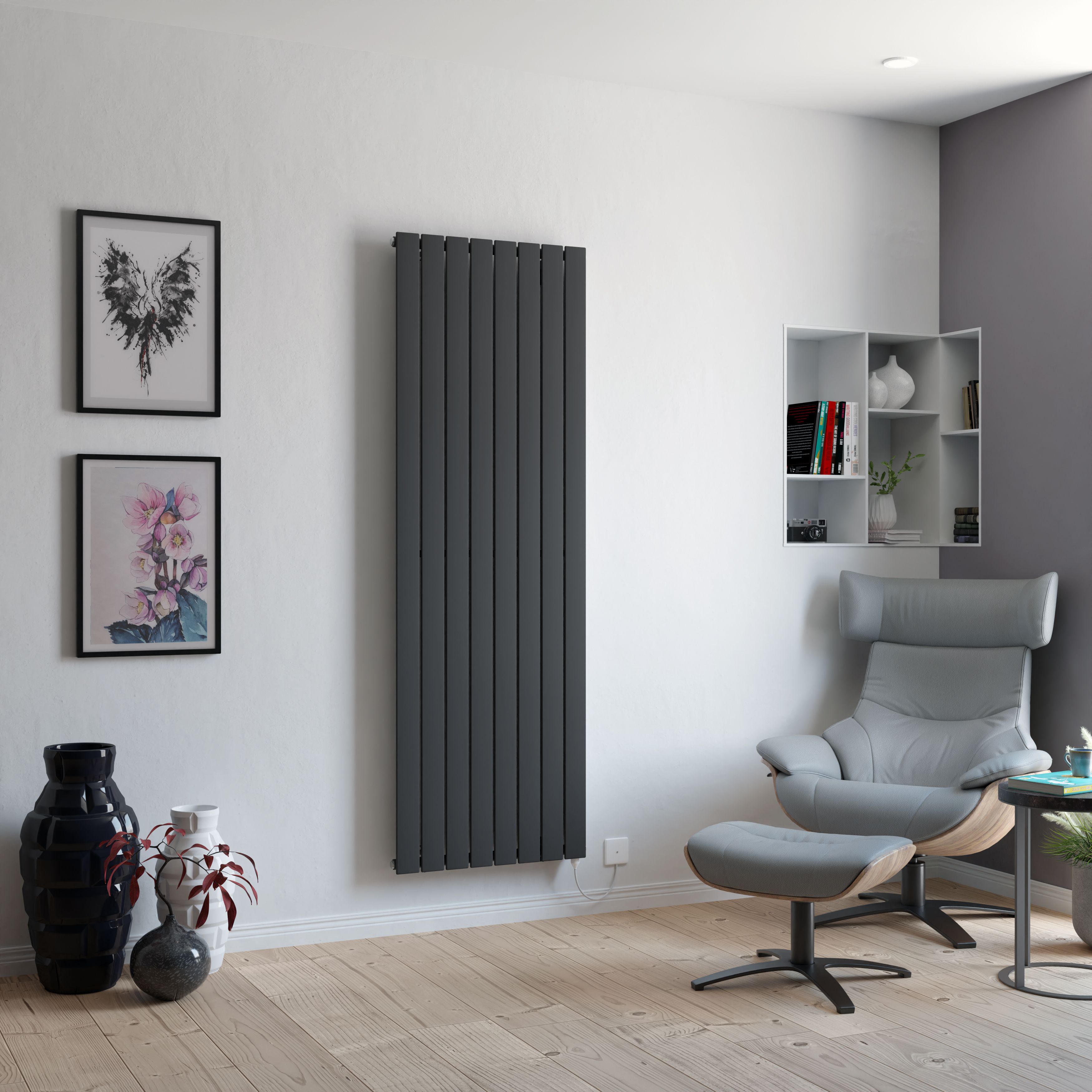 Ximax Vertirad HWE1800595A Anthracite Electric & gas Vertical Electric designer 3072BTU Radiator, (W)595mm x (H)1800mm