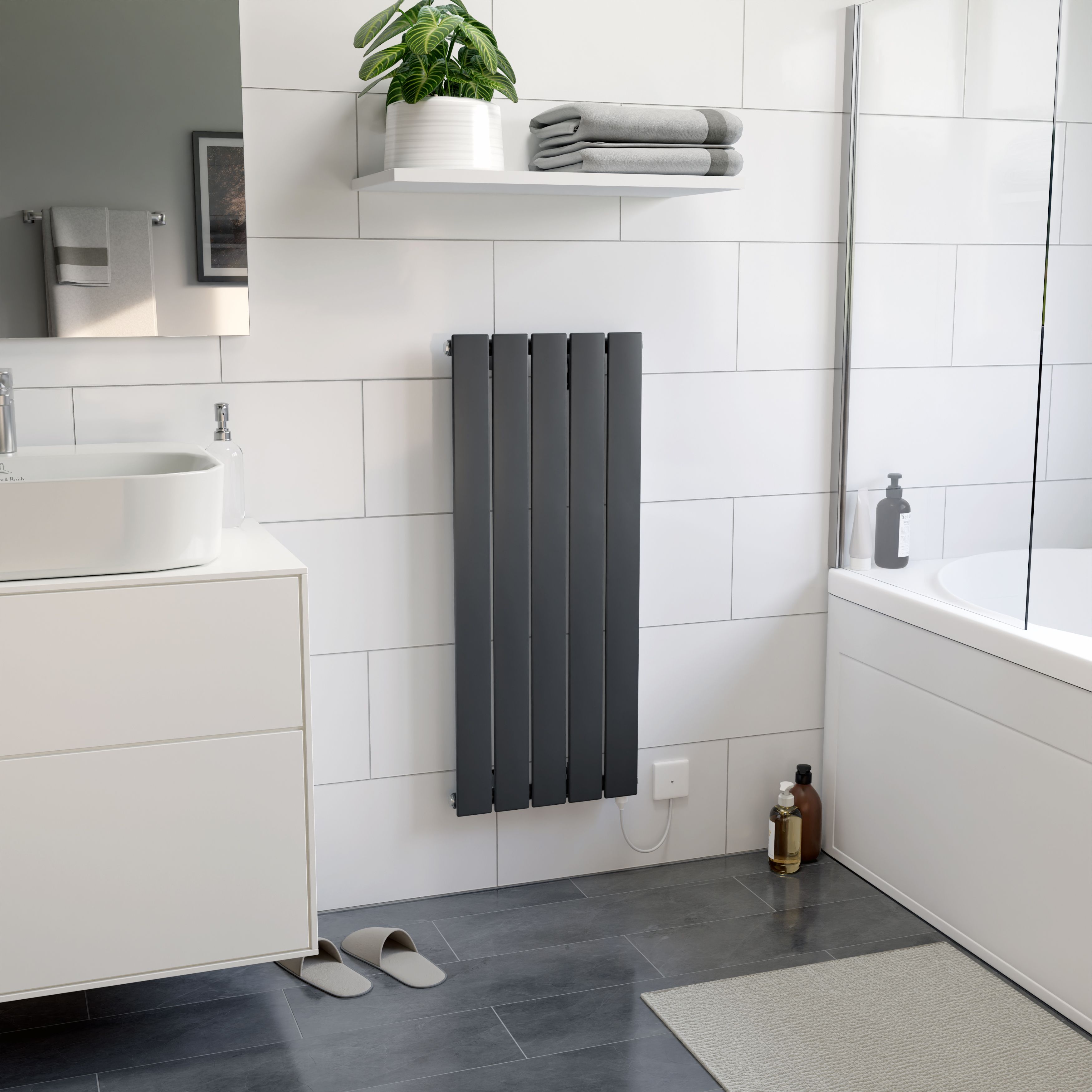 Ximax Vertirad HWE900370A Anthracite Electric & gas Vertical Electric designer 1024BTU Radiator, (W)370mm x (H)900mm