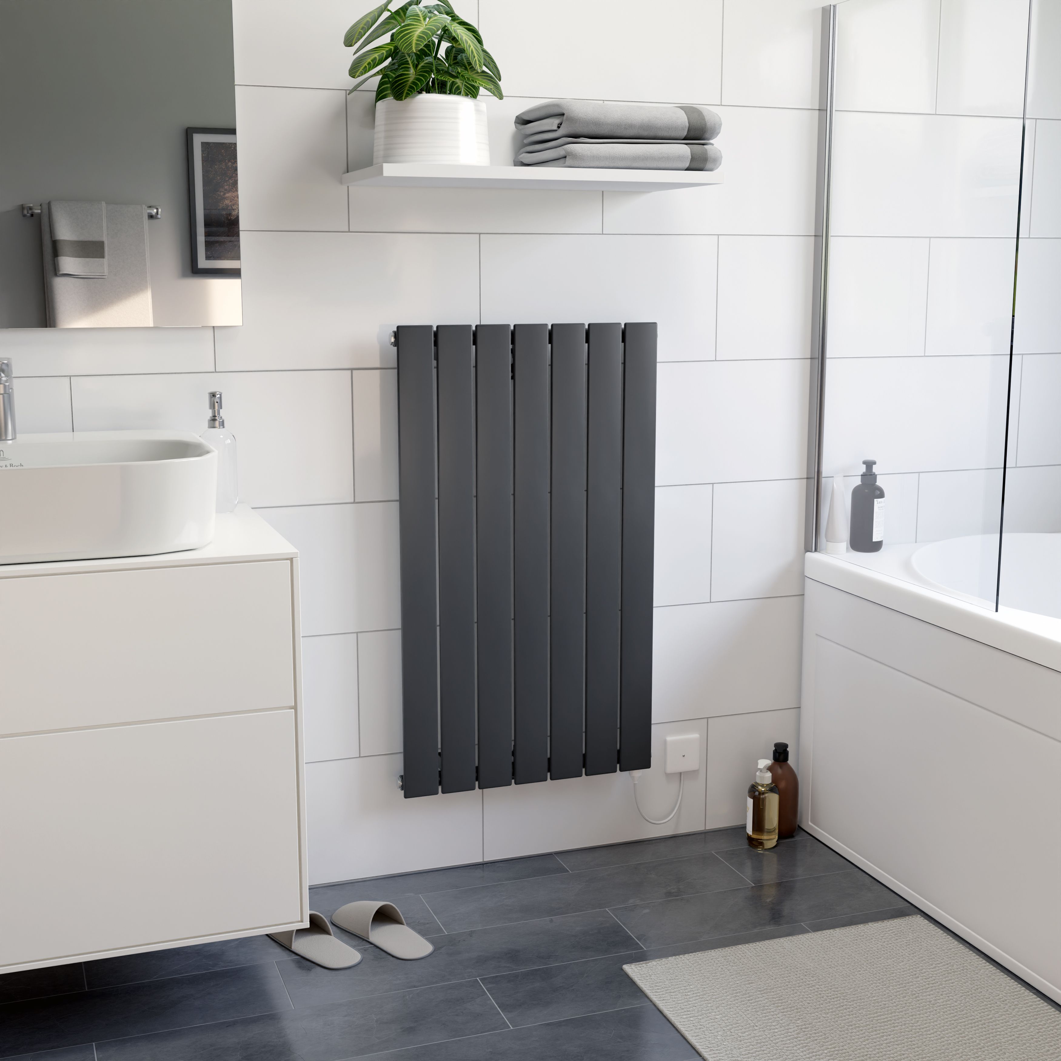 Ximax Vertirad HWE900520A Anthracite Electric & gas Vertical Electric designer 2048BTU Radiator, (W)520mm x (H)900mm
