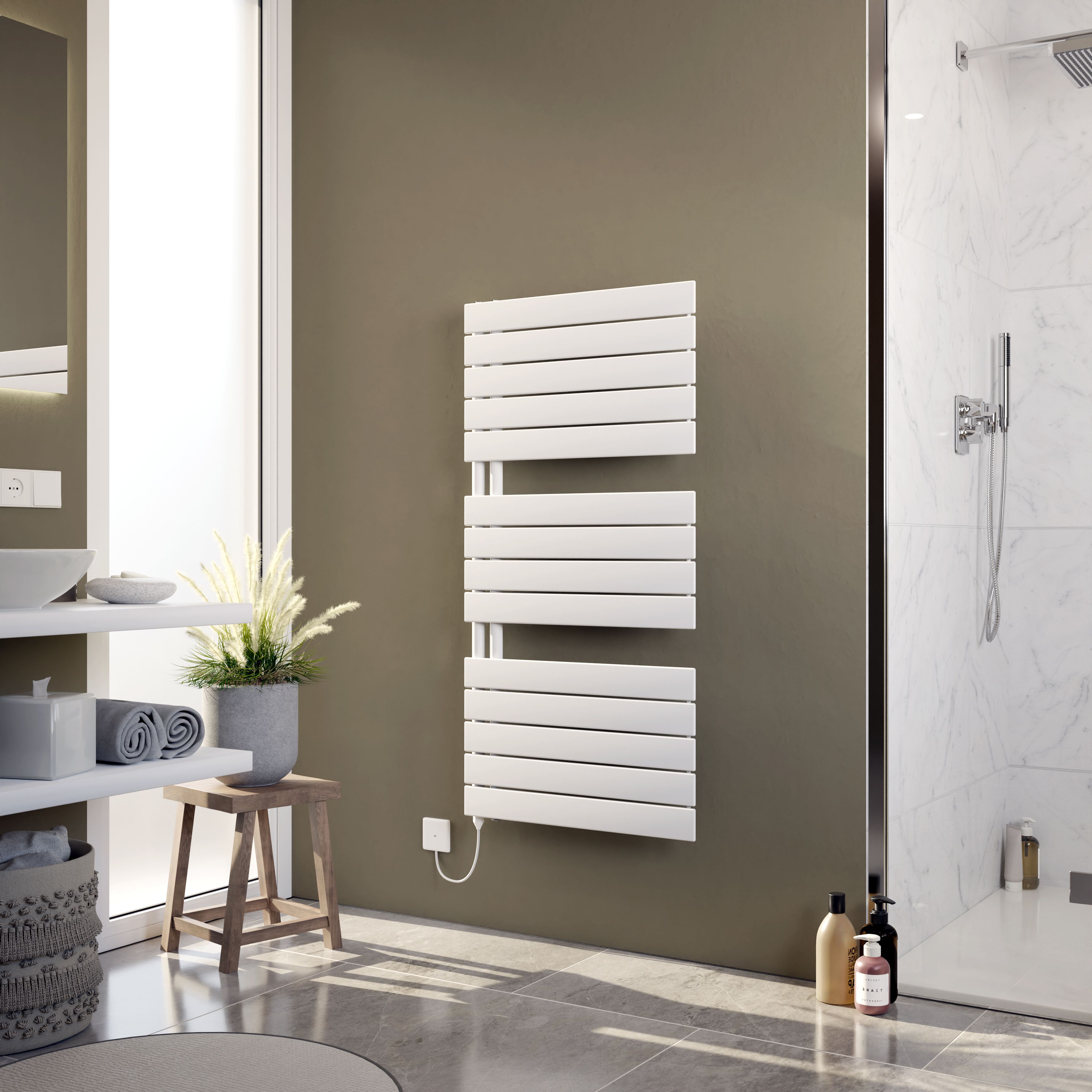 Ximax Vertirad Open HWHE1195600W White Electric & gas Vertical Electric towel warmer 2048BTU Radiator, (W)600mm x (H)1195mm