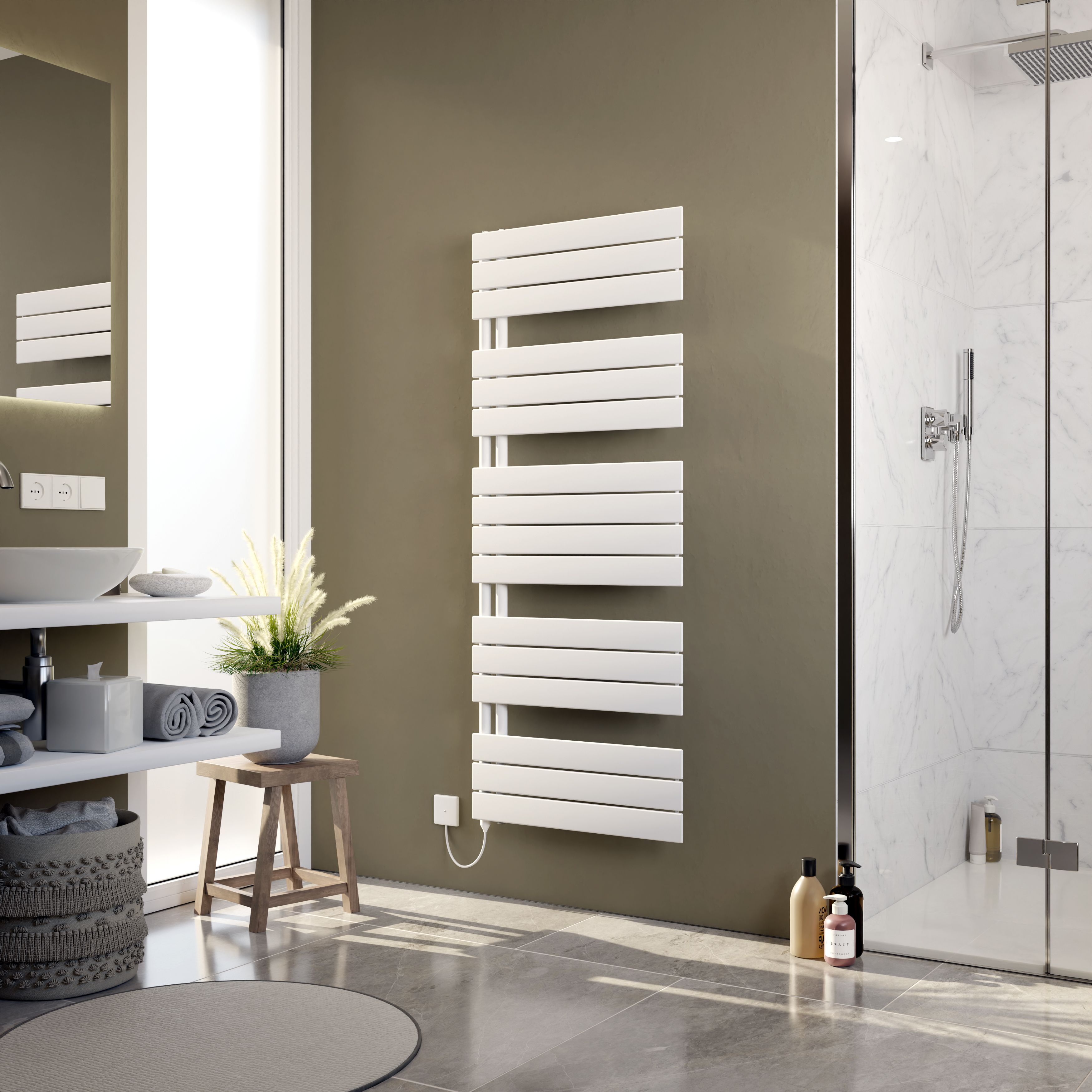 Ximax Vertirad Open HWHE1195600W White Electric & gas Vertical Electric towel warmer 3072BTU Radiator, (W)600mm x (H)1495mm