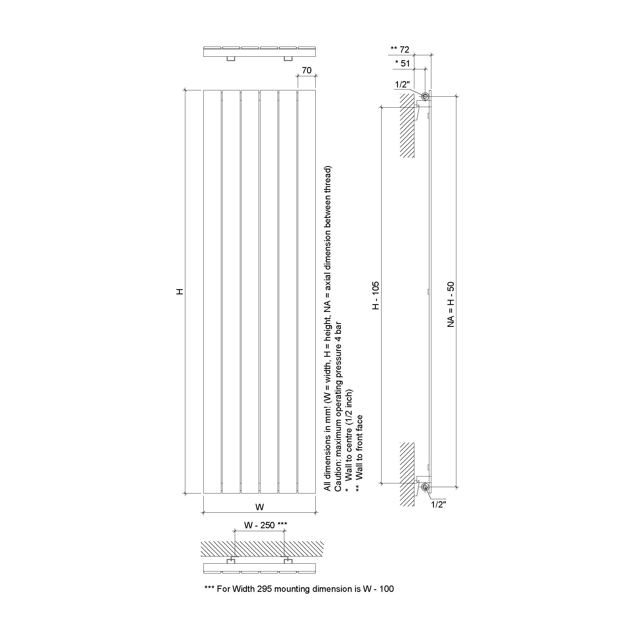 Ximax Vertirad Satin anthracite Vertical Designer panel Radiator, (W)670mm x (H)1800mm