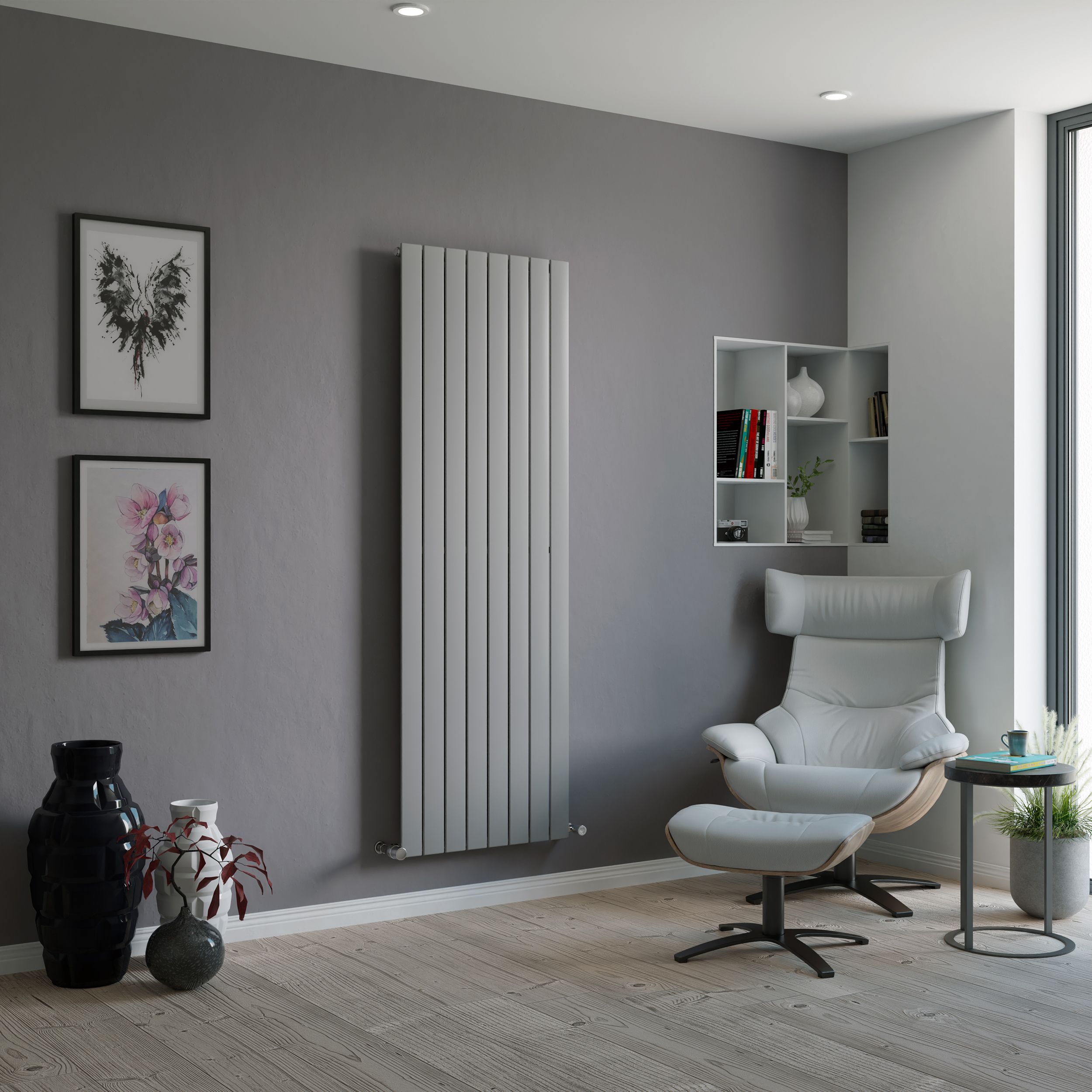 Ximax Vertirad Silver effect Horizontal or vertical Designer Radiator, (W)595mm x (H)1800mm