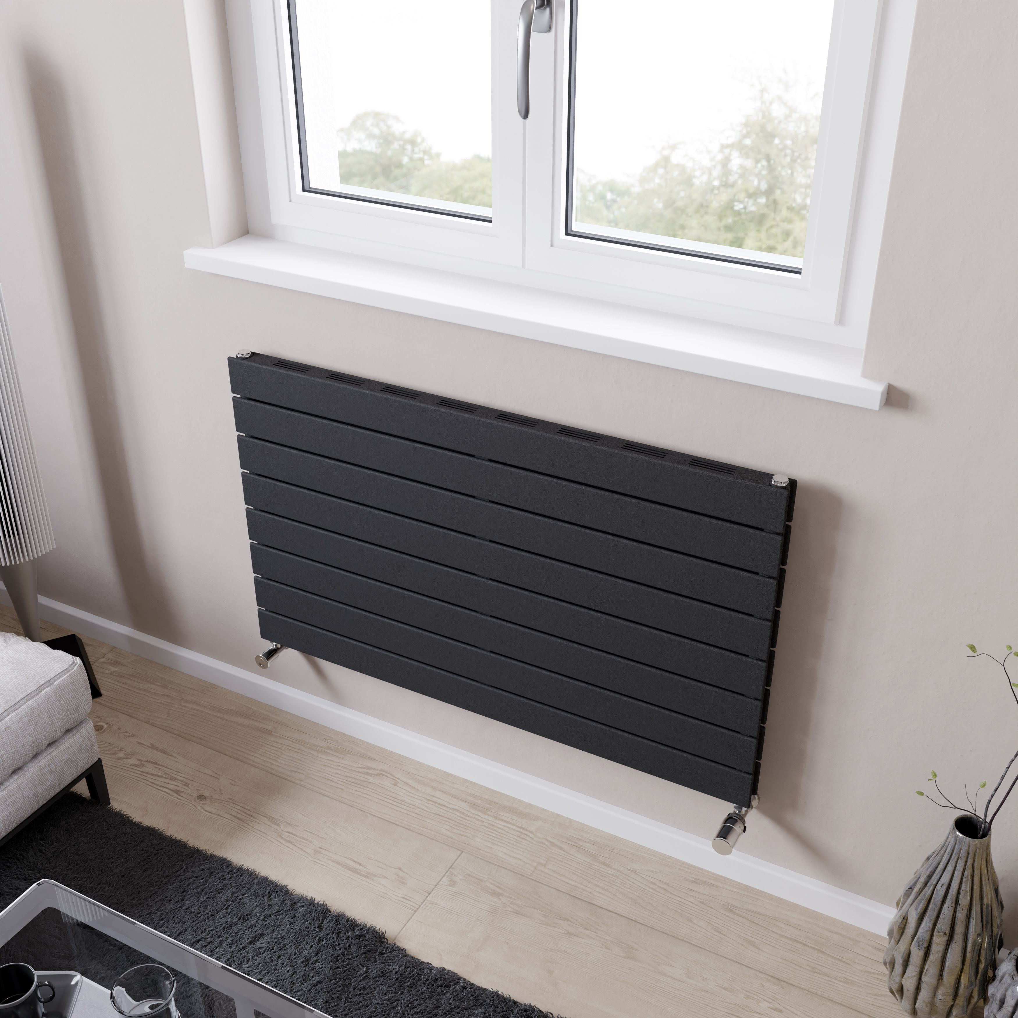 Ximax Vertirad Slimline Duplex Deluxe HWDHS5951000A Anthracite Gas Horizontal Designer panel Radiator, (W)1000mm x (H)595mm