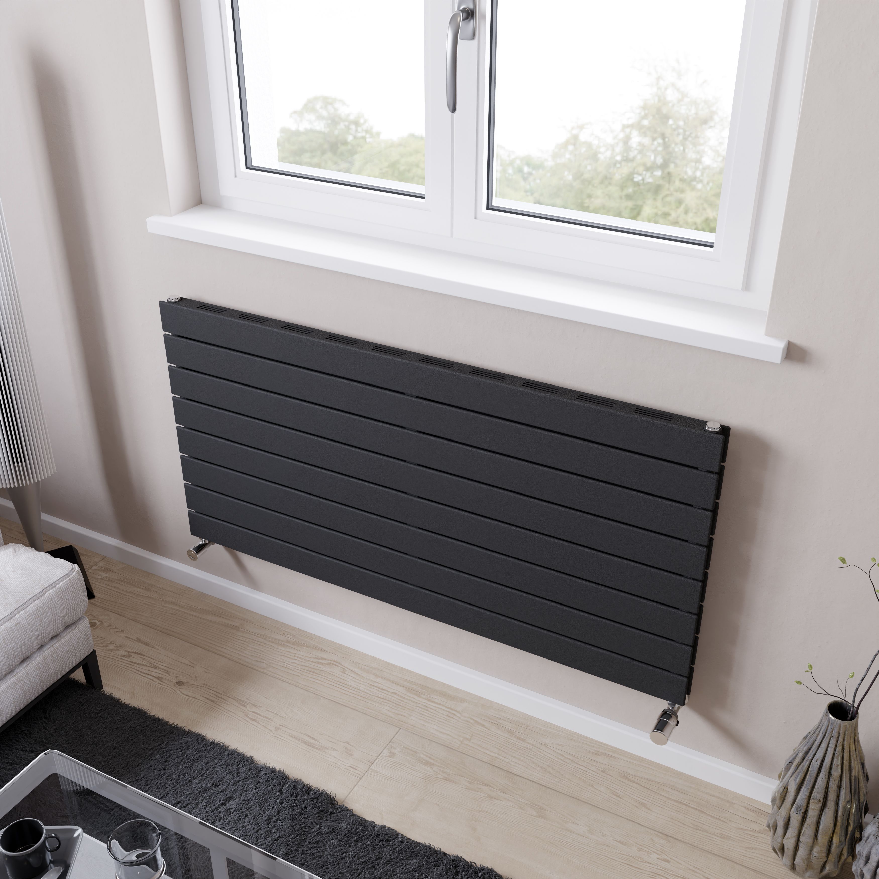Ximax Vertirad Slimline Duplex Deluxe HWDHS5951000A Anthracite Gas Horizontal Designer panel Radiator, (W)1200mm x (H)595mm