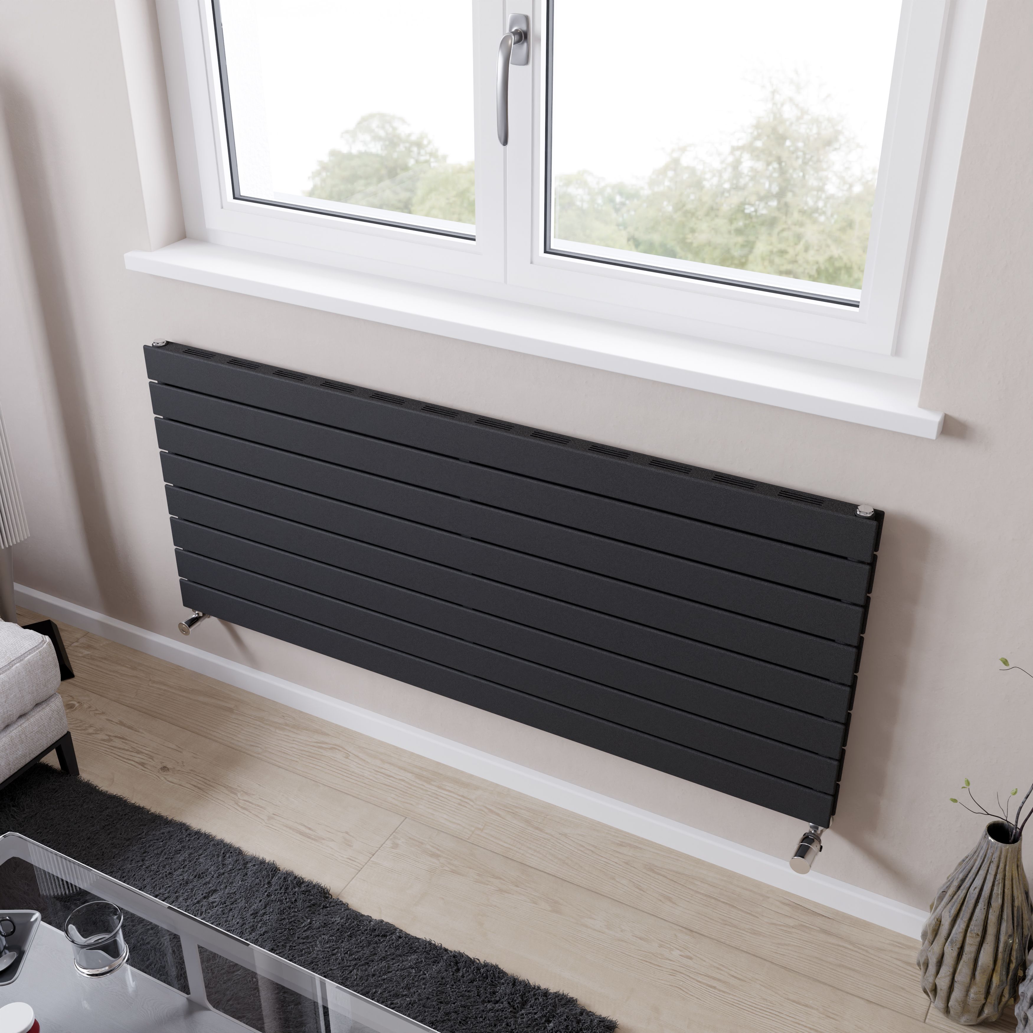 Ximax Vertirad Slimline Duplex Deluxe HWDHS5951000A Anthracite Gas Horizontal Designer panel Radiator, (W)1400mm x (H)595mm
