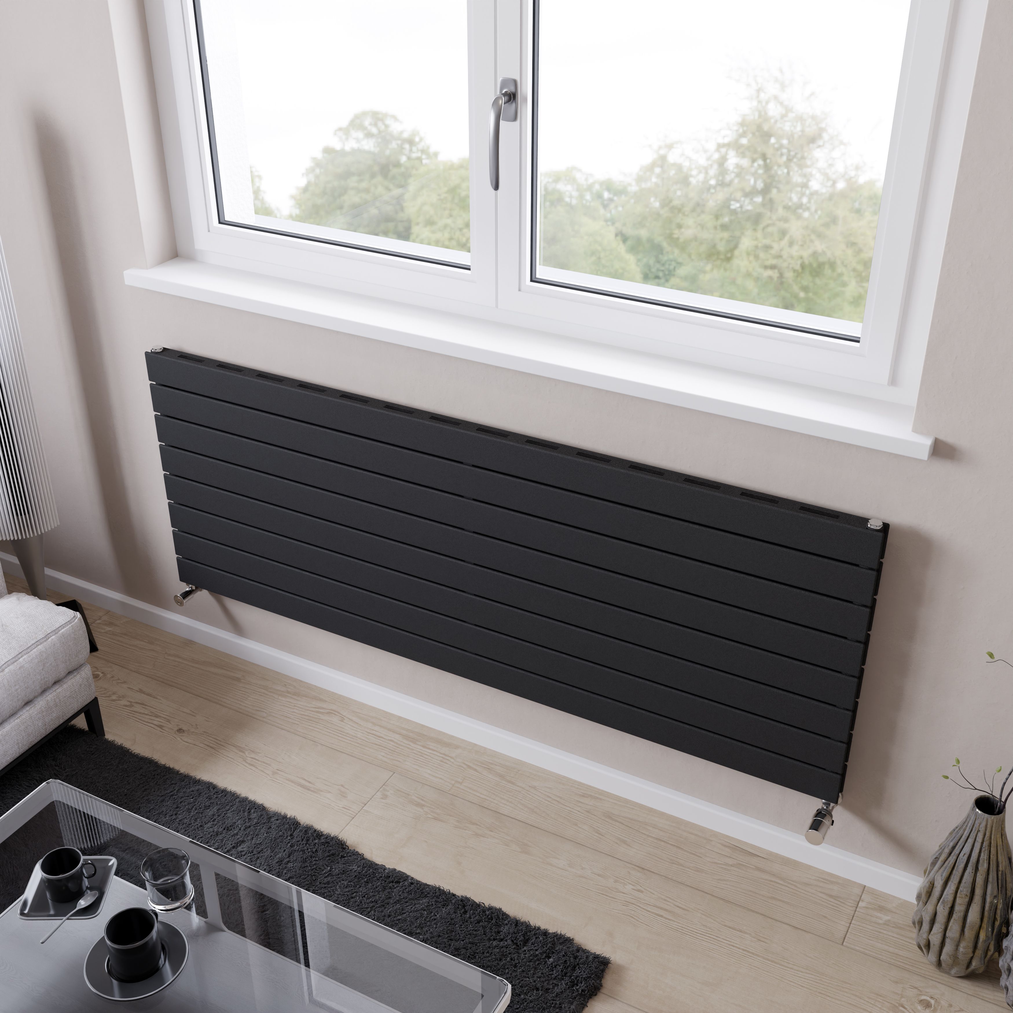 Ximax Vertirad Slimline Duplex Deluxe HWDHS5951000A Anthracite Gas Horizontal Designer panel Radiator, (W)1600mm x (H)595mm