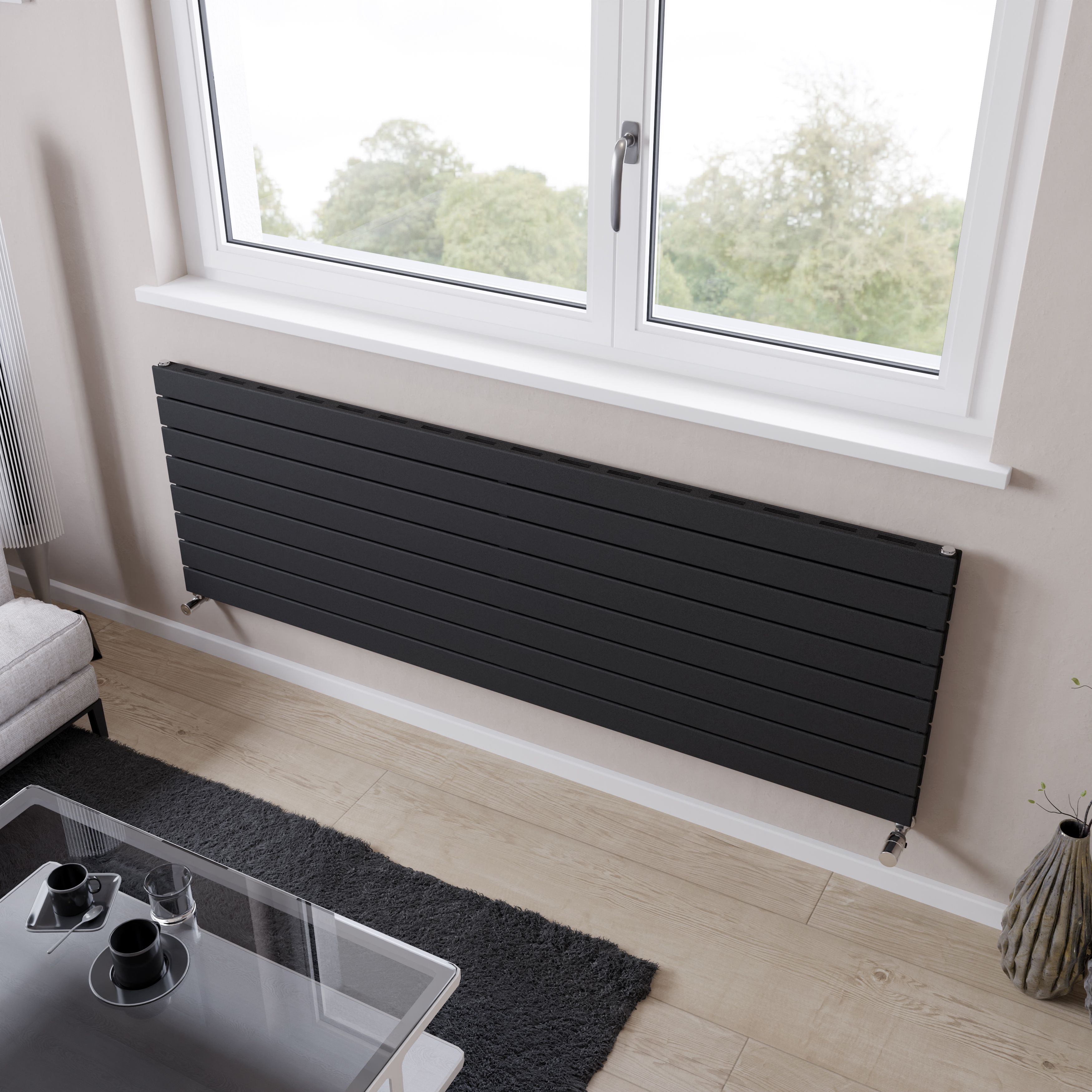 Ximax Vertirad Slimline Duplex Deluxe HWDHS5951000A Anthracite Gas Horizontal Designer panel Radiator, (W)1800mm x (H)595mm