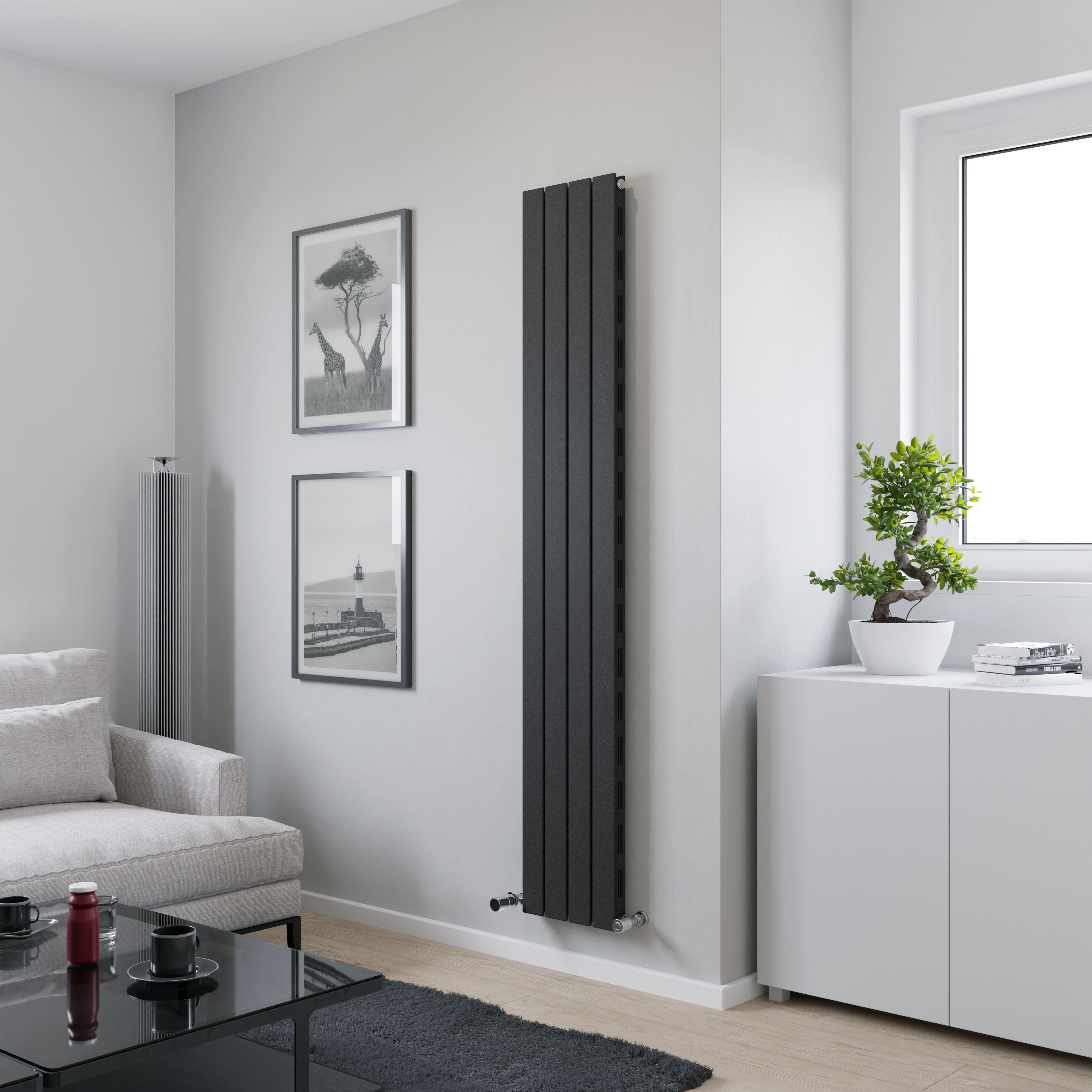 Ximax Vertirad Slimline Duplex Deluxe HWHS1800295A Anthracite Gas Vertical Designer panel Radiator, (W)295mm x (H)1800mm