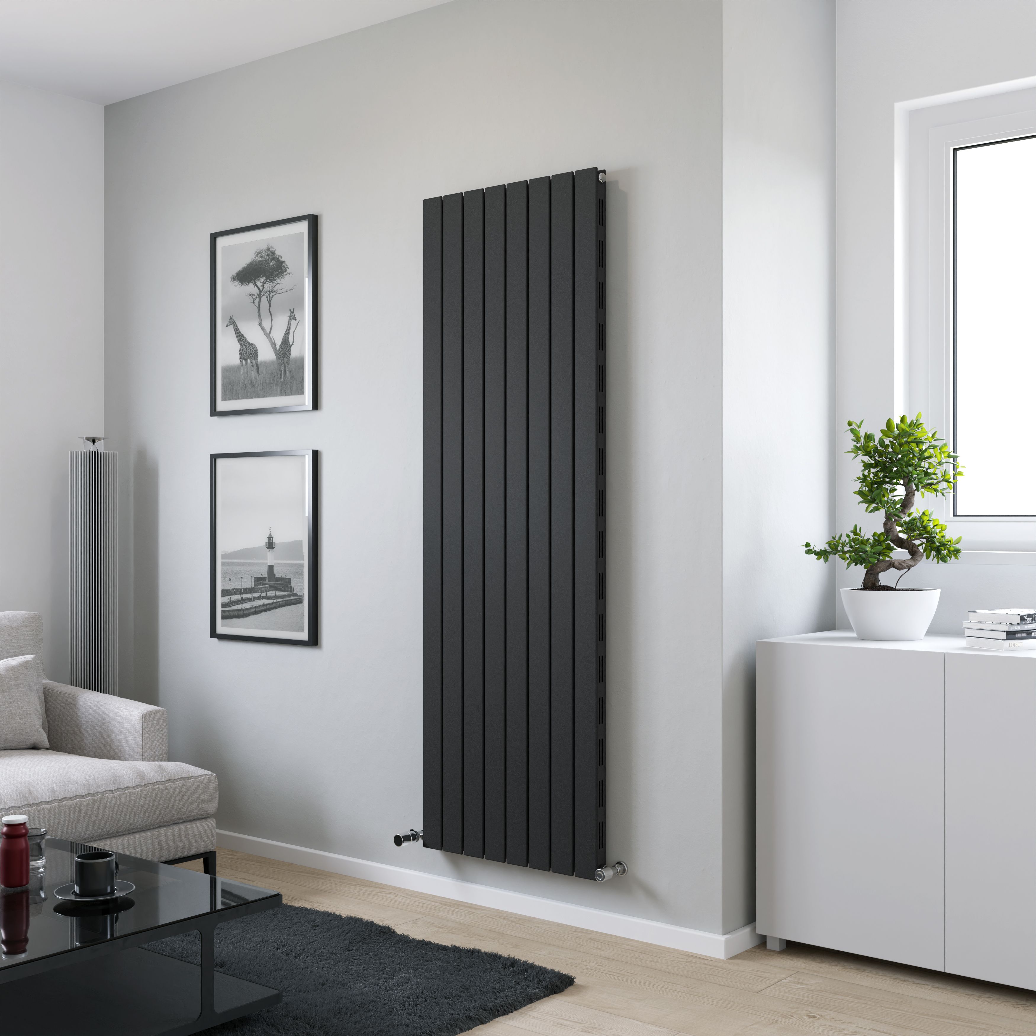 Ximax Vertirad Slimline Duplex Deluxe HWHS1800295A Anthracite Gas Vertical Designer panel Radiator, (W)595mm x (H)1800mm