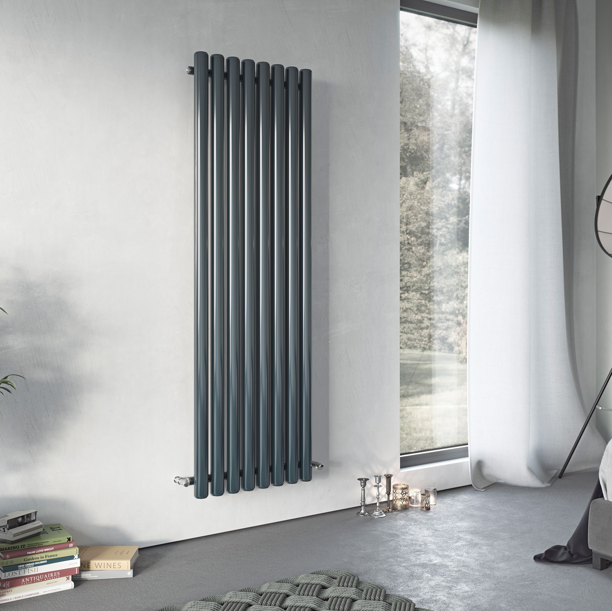 Ximax Vulkan Anthracite Vertical Designer Radiator, (W)435mm x (H)1500mm