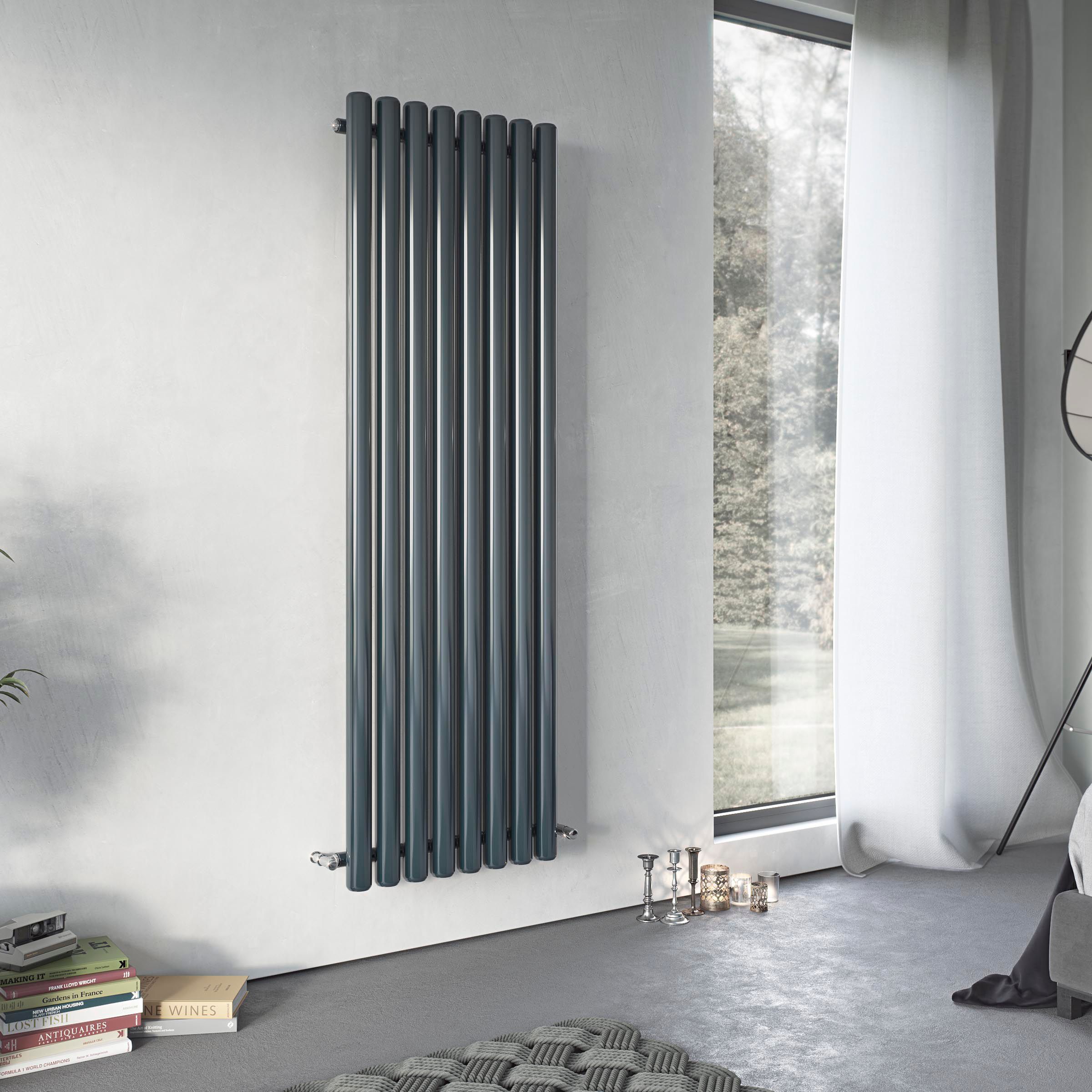 Ximax Vulkan Anthracite Vertical Designer Radiator, (W)585mm x (H)1800mm