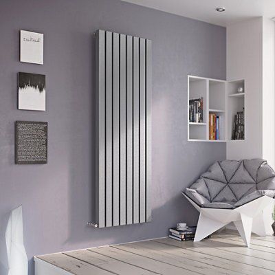 Ximax Vulkan Square Silver effect Vertical Designer Radiator, (W)285mm x (H)1800mm