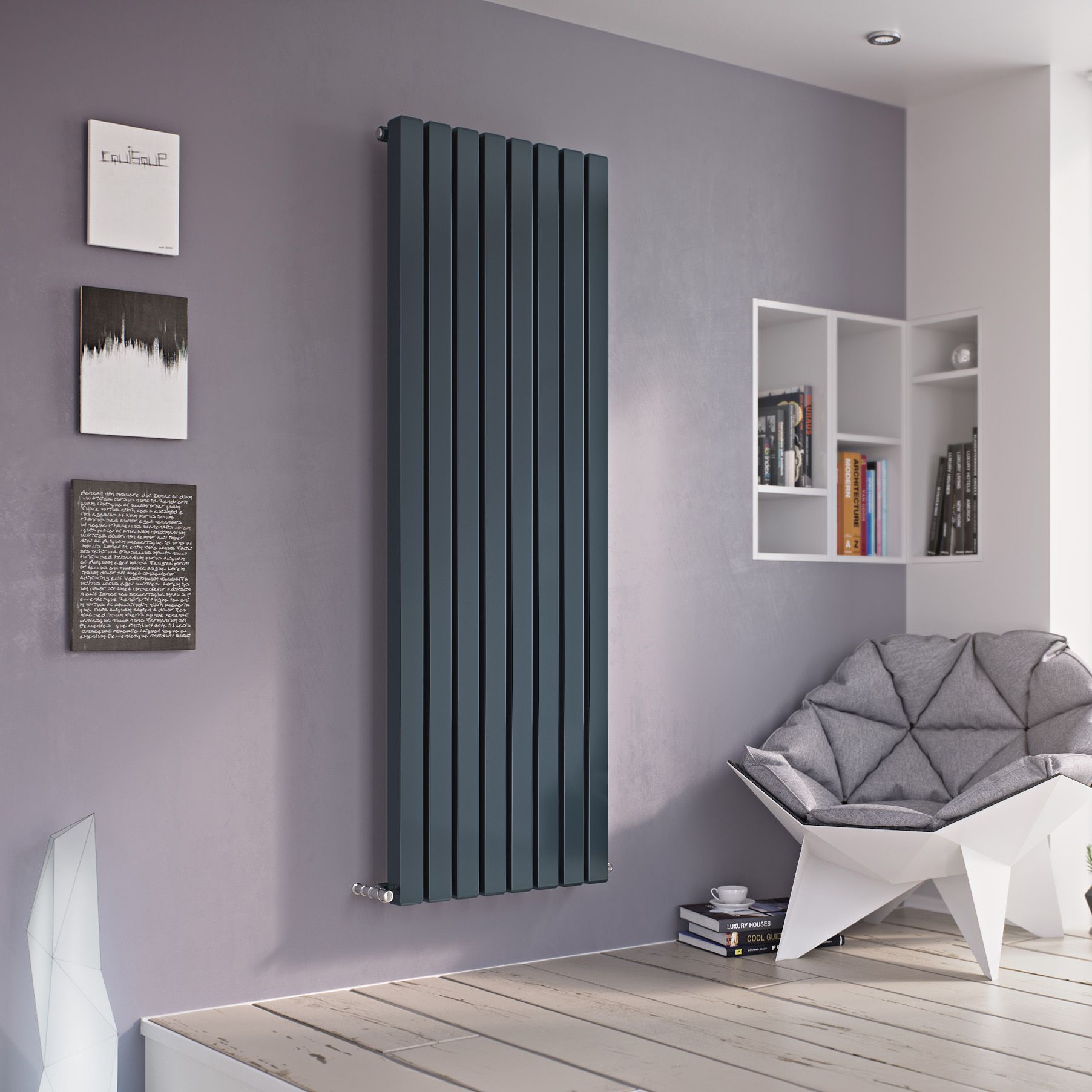 Ximax Vulkan Square VUS180045A Anthracite Vertical 4649BTU Radiator, (W)435mm x (H)1800mm