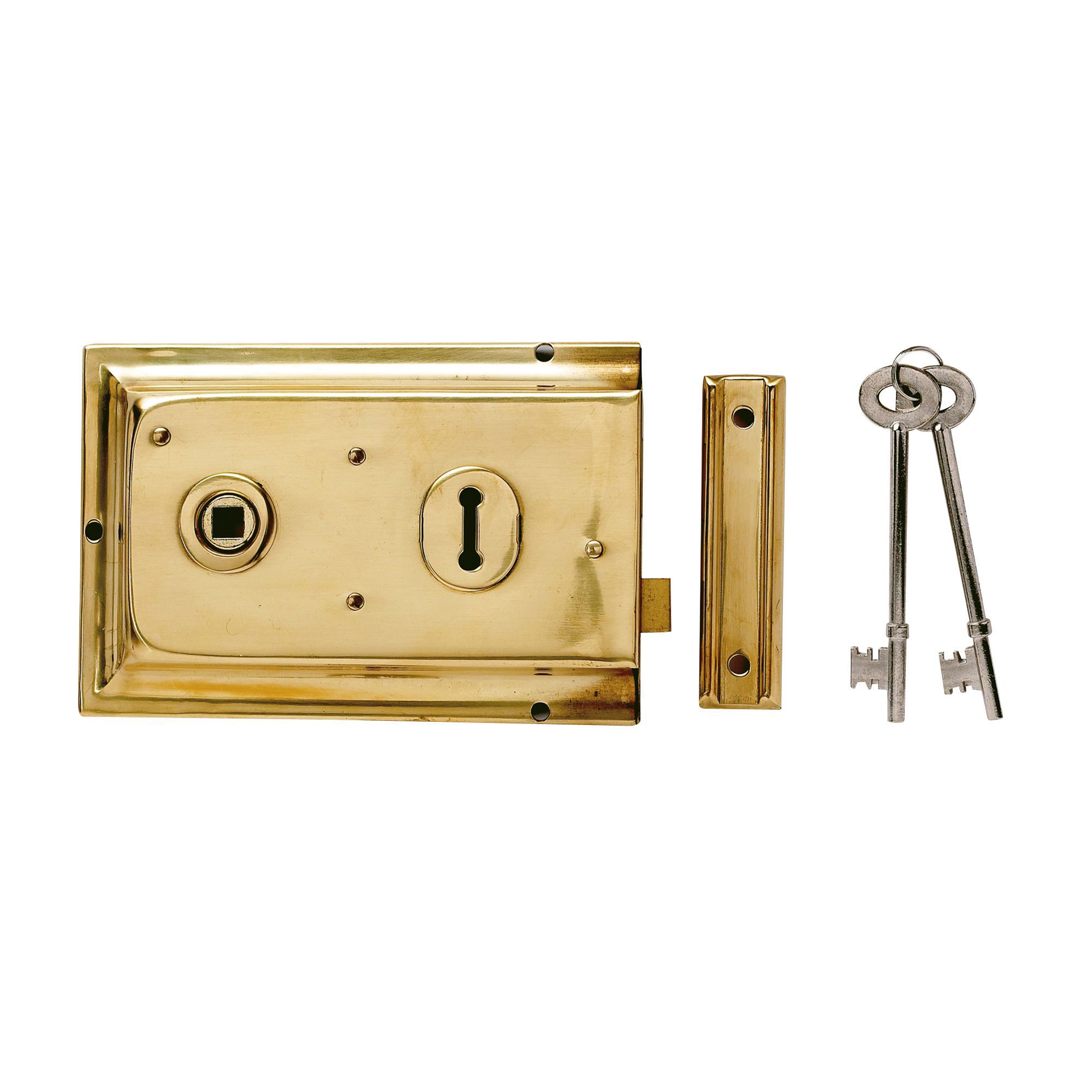 Yale 43mm Polished Brass effect Metal Rim lock, (H)104mm (L)156mm DIY