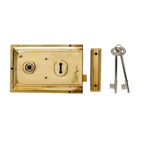 Yale 43mm Polished Brass effect Metal Rim lock, (H)104mm (L)156mm