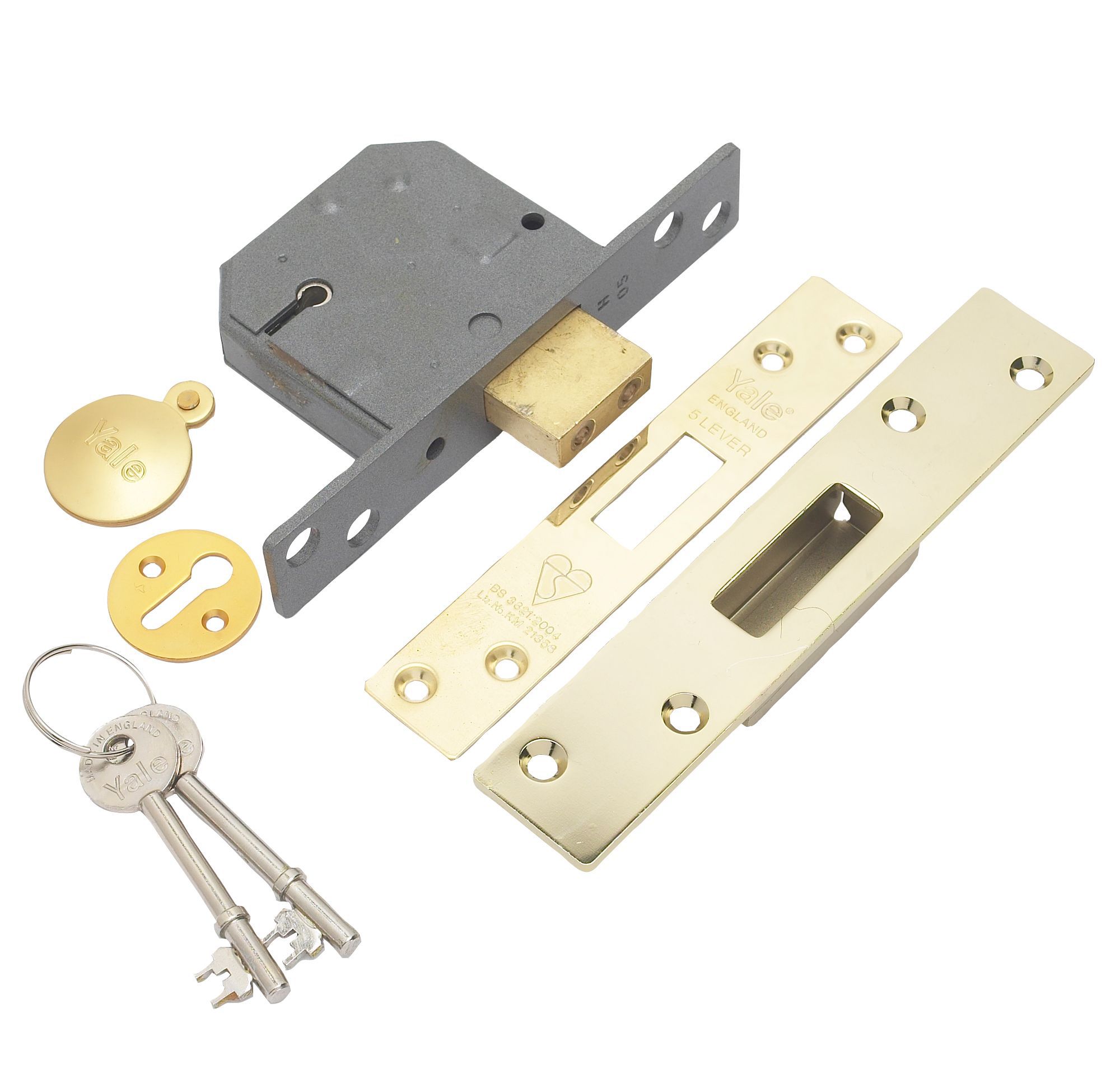 Yale 64mm Polished Brass 5 lever External Deadlock