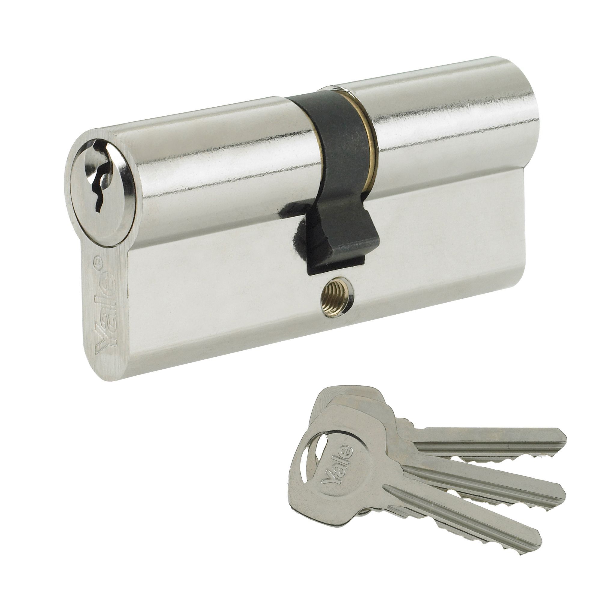 Yale 95mm Nickelplated Euro cylinder lock DIY at B&Q