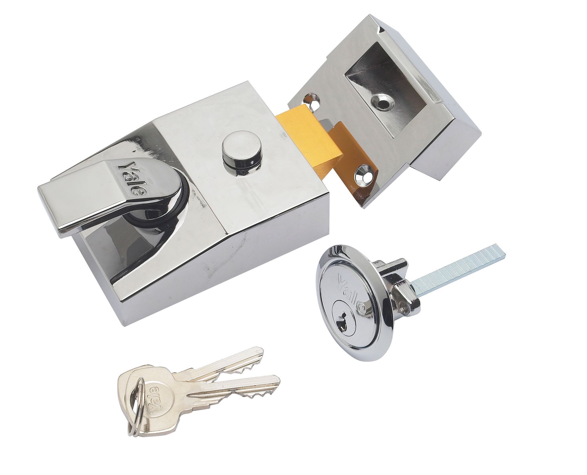 Yale Chrome effect 40mm Left & right-handed Deadlock Night latch, (H)70mm (W)62mm