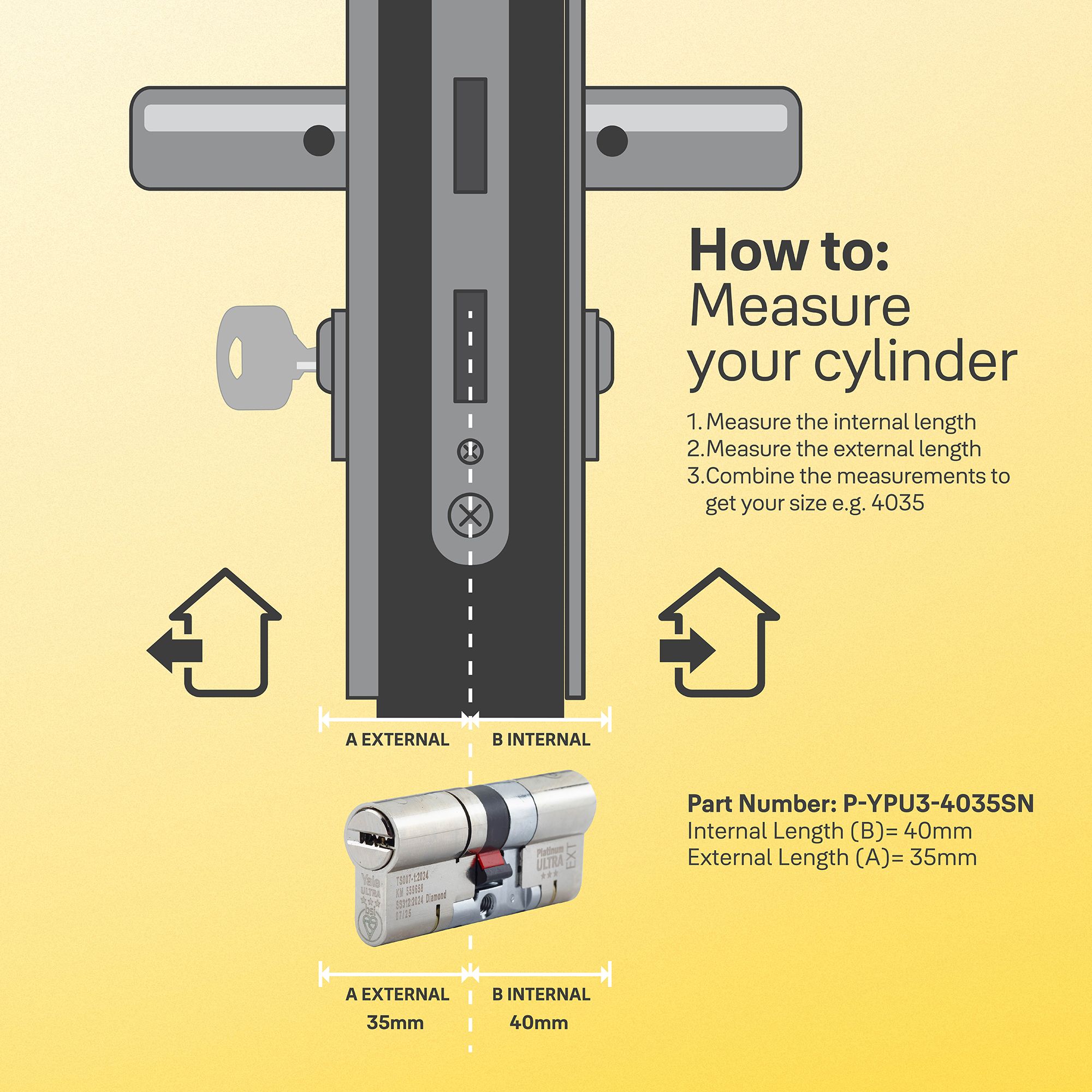 Yale Platinum ultra 3 star Nickel effect 35/35 Double Euro Cylinder lock