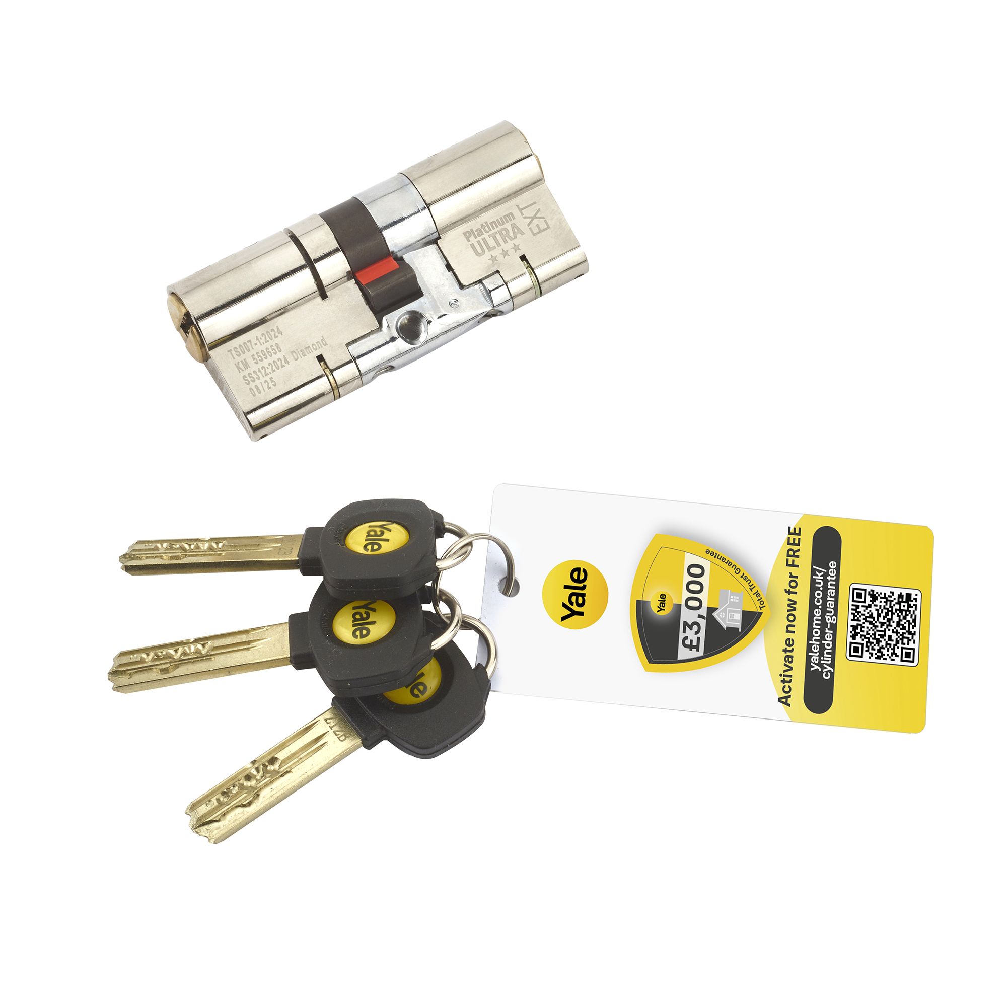 Yale Platinum ultra 3 star Nickel effect 35/35 Double Euro Cylinder lock