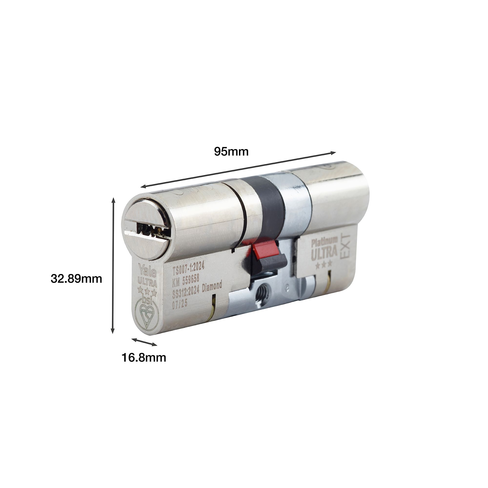 Yale Platinum ultra 3 star Nickel effect 45/50 Double Euro Cylinder lock