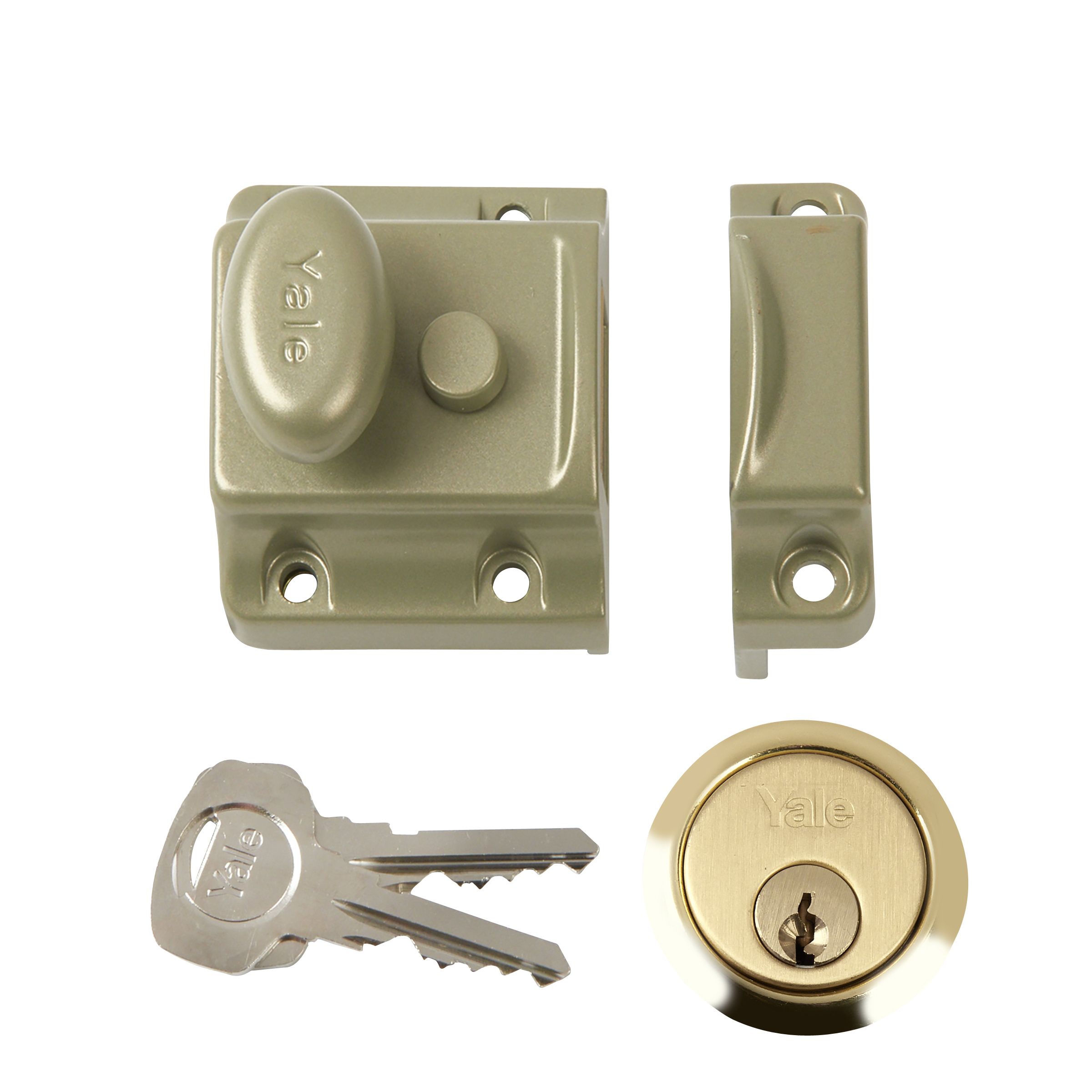 Yale Polished Brass & nickel-plated Brass effect Zamak 40mm Left & right-handed Night latch, (H)66mm (W)78mm