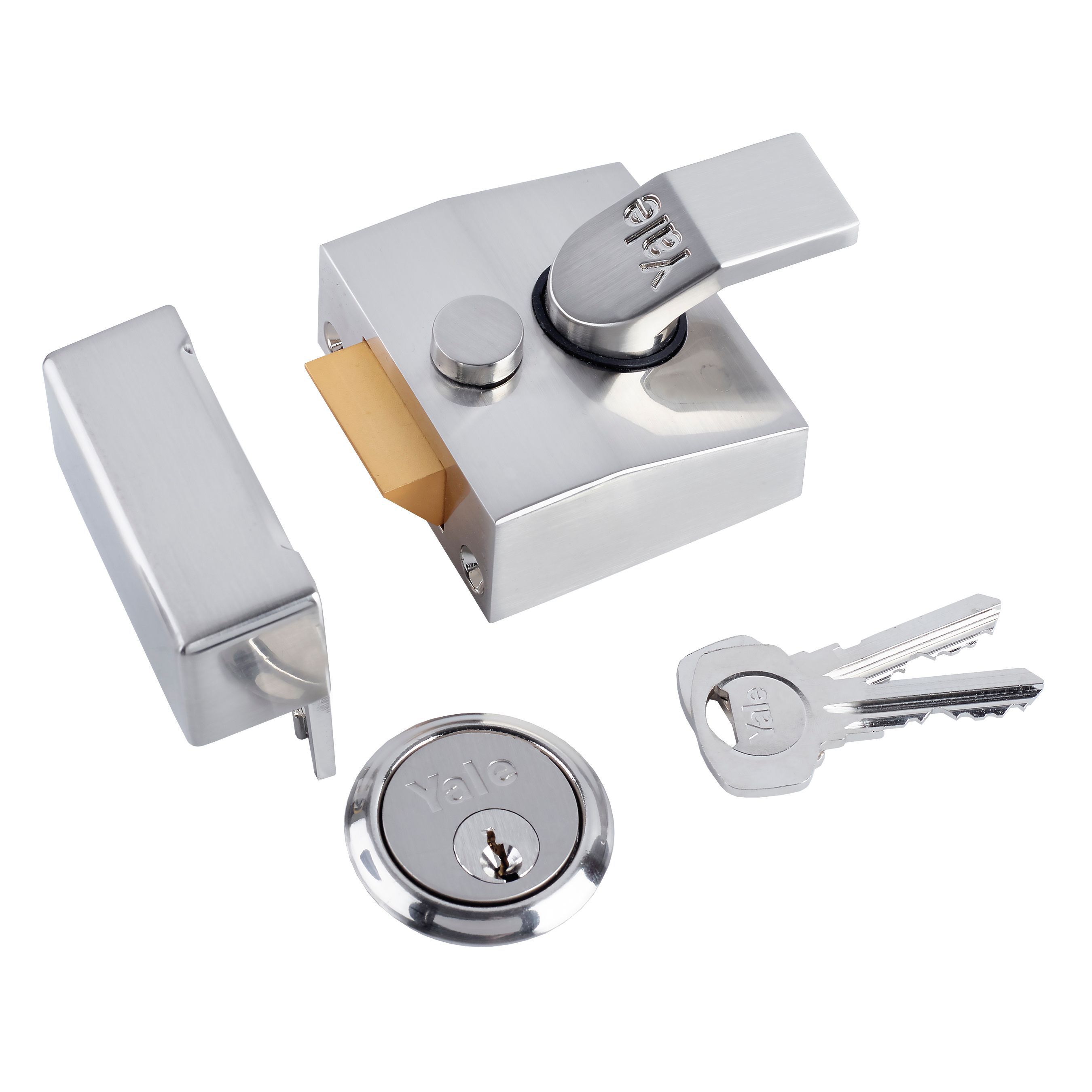 Yale Satin Chrome effect 40mm Deadlock Night latch, (H)70mm (W)80mm