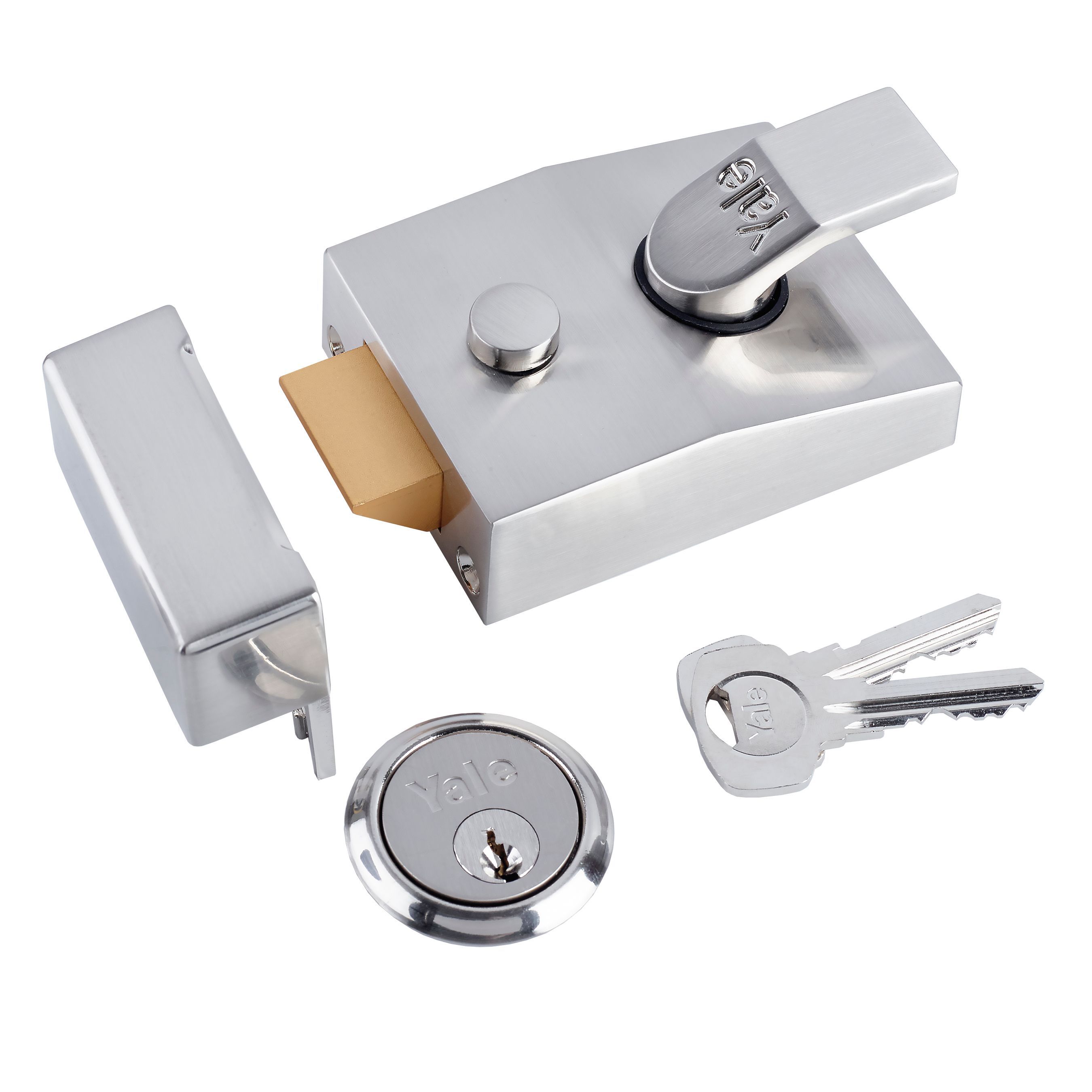 Yale Satin Chrome effect 60mm Deadlock Night latch, (H)70mm (W)100mm