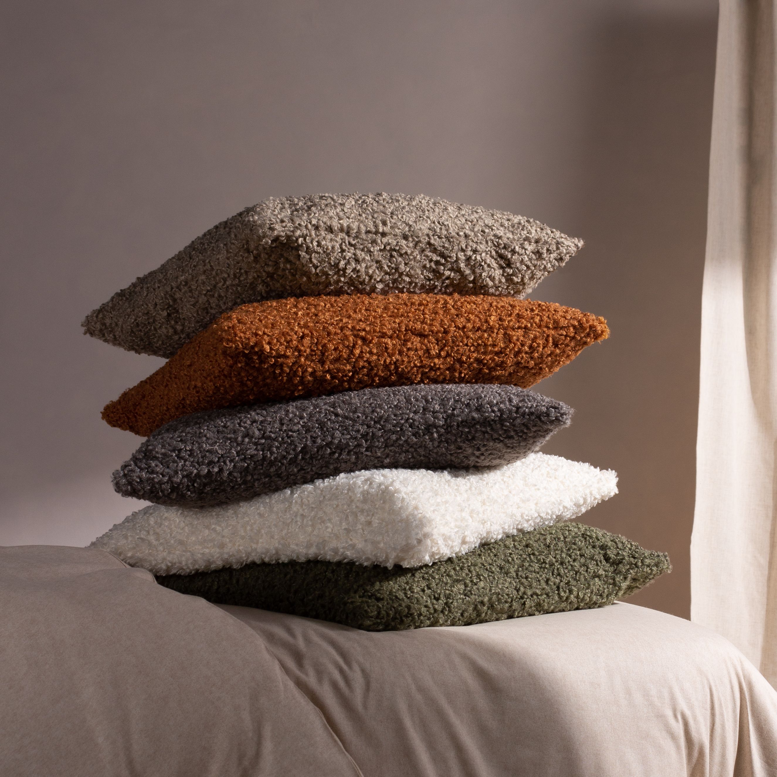 Yard Cabu Ecru Boucle Bouclette effect Indoor Cushion, (L)45cm x (W)45cm