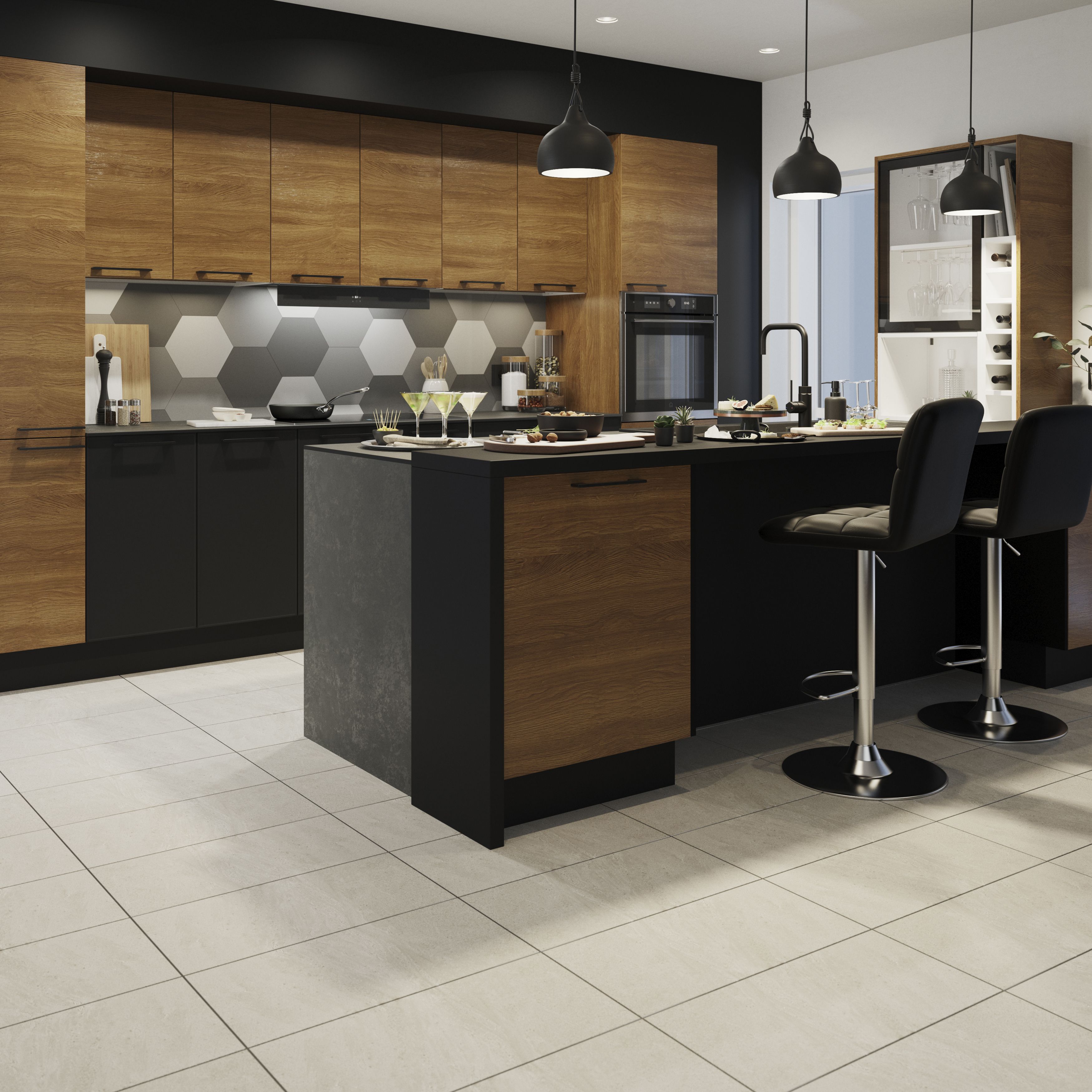 Yarlet Greige Matt Marble effect Porcelain Wall & floor Tile