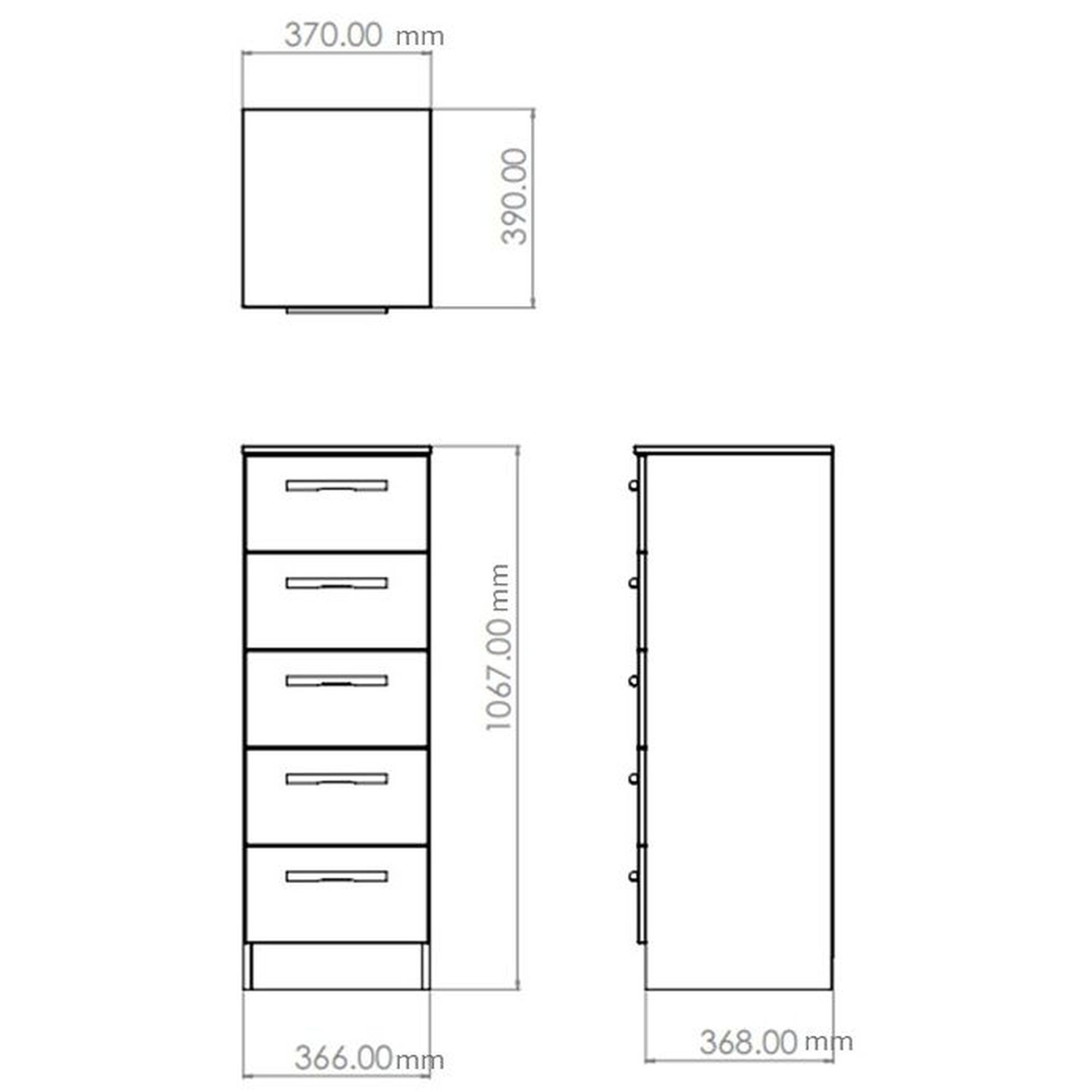 Yarmouth Ready assembled White 5 Drawer Bedside chest (H)1067mm (W)370mm (D)390mm