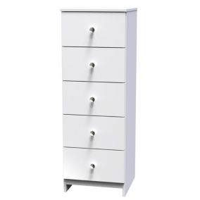 Yarmouth Ready assembled White 5 Drawer Bedside chest (H)1067mm (W)370mm (D)390mm