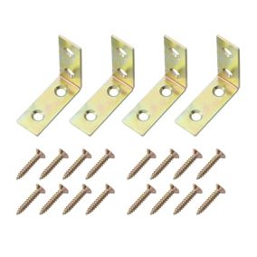 Yellow Zinc-plated Mild steel Corner bracket (H)1.5mm (W)39.5mm (L)40mm, Pack of 4