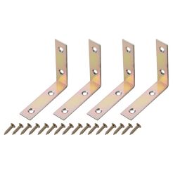 Yellow Zinc-plated Mild steel Corner bracket (H)1.5mm (W)65.5mm (L)65mm, Pack of 4