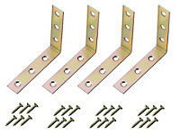 Yellow Zinc-plated Mild steel Corner bracket (H)1.5mm (W)76.5mm (L)75mm, Pack of 4