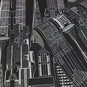 Yopo Black Cityscape Metallic effect Textured Wallpaper Sample