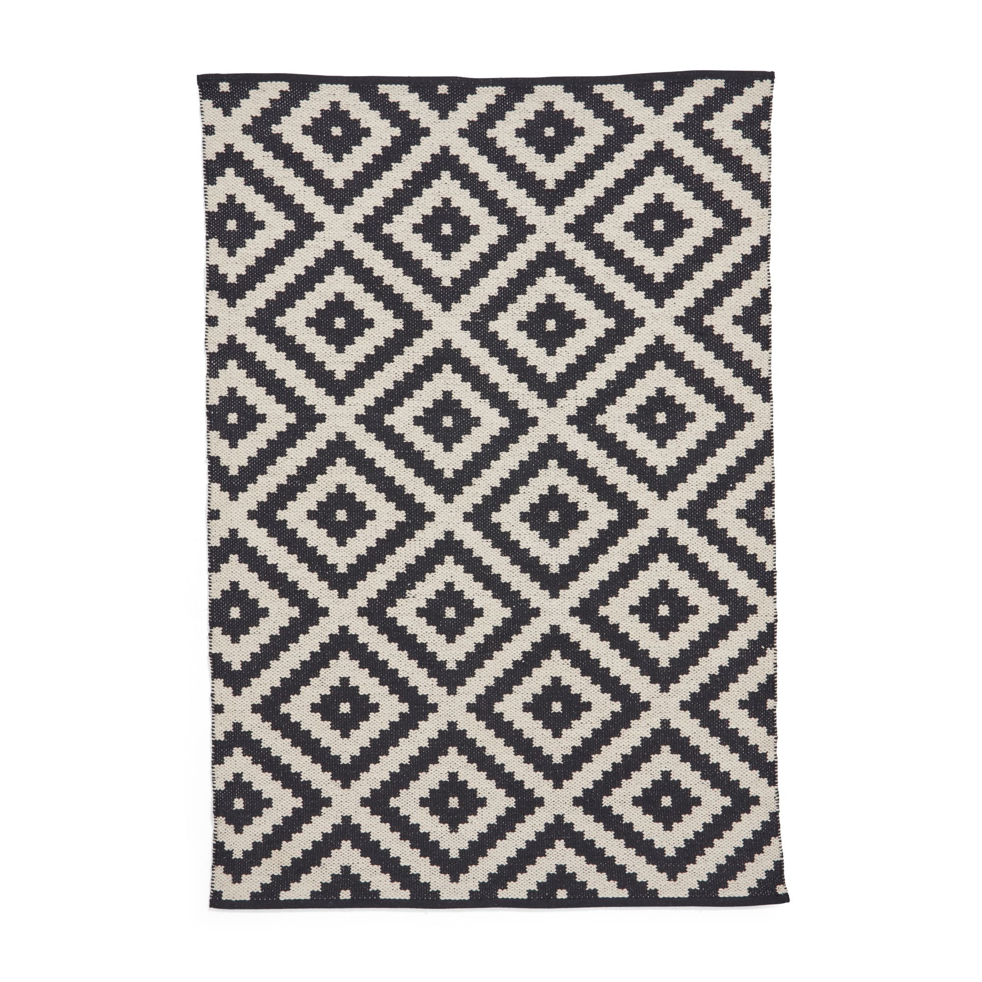 Zara Black & White Geometric Woven effect Medium Rug