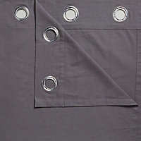 Zen Anthracite Plain Unlined Eyelet Curtains (W)117cm (L)137cm, Pair