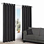 Zen Black Plain Unlined Eyelet Curtains (W)167cm (L)183cm, Pair