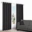Zen Black Plain Unlined Eyelet Curtains (W)167cm (L)228cm, Pair