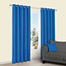 Zen Blue Plain Unlined Eyelet Curtains (W)117cm (L)137cm, Pair