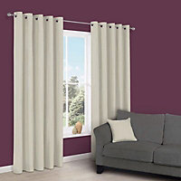 Zen Limestone Plain Unlined Eyelet Curtains (W)117cm (L)137cm, Pair