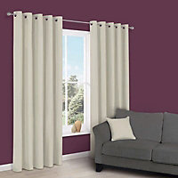 Zen Limestone Plain Unlined Eyelet Curtains (W)228cm (L)228cm, Pair