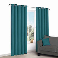 Zen Peacock Plain Unlined Eyelet Curtains (W)117cm (L)137cm, Pair