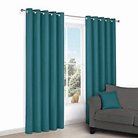 Zen Peacock Plain Unlined Eyelet Curtains (W)167cm (L)183cm, Pair