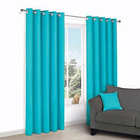 Zen Teal Plain Unlined Eyelet Curtains (W)117cm (L)137cm, Pair