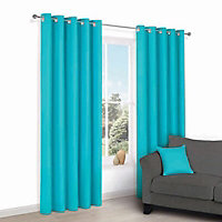 Zen Teal Plain Unlined Eyelet Curtains (W)167cm (L)183cm, Pair