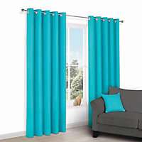 Zen Teal Plain Unlined Eyelet Curtains (W)167cm (L)228cm, Pair